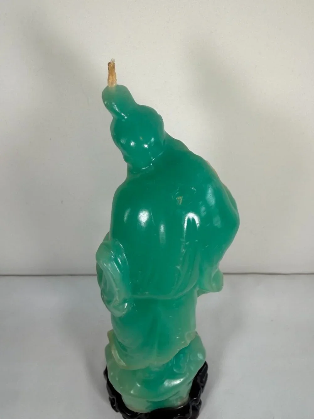 Mid Century Faux Jade Green Wax Chinese Immortal Figural Candle Vintage